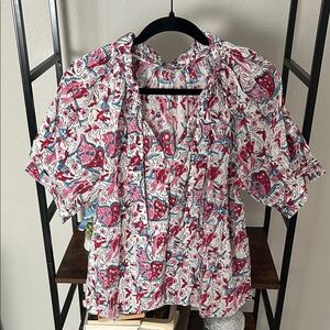 Fitzroy & Willa Butterfly V-Neck Cotton Top Size S